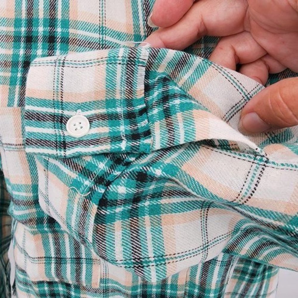 VEVERET Plaid Button Down Long Sleeve Raw Hem Shacket Shirt S.M.L NWT - Picture 10 of 16